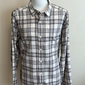 Columbia Large Cream Brown Plaid Button Down 100% Cotton Flannel